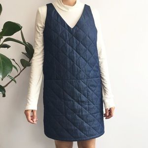 Eve Gravel Quilted Denim Chambray Shift Dress, Small